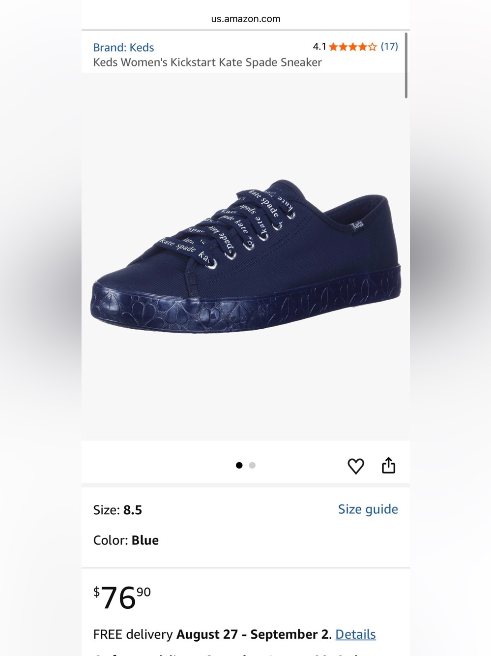 Keds x Kate Spade Fox Satin Blue Sneakers - Size: 7